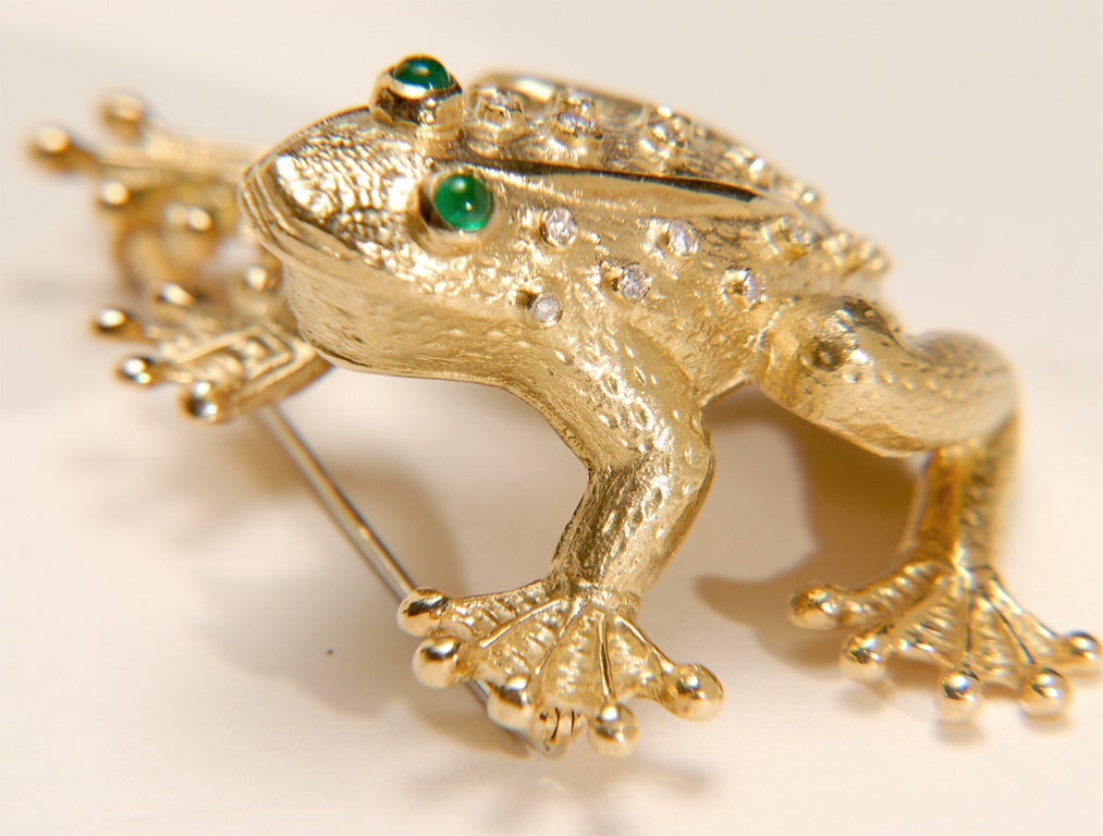Women's Charming English 18k Emerald and Diamond Frog Brooch