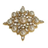 Beautiful Estate Cultured Pearl and Diamond Brooch
