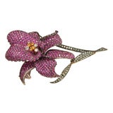 Stunning Pink Sapphire and Diamond Paved Iris Brooch