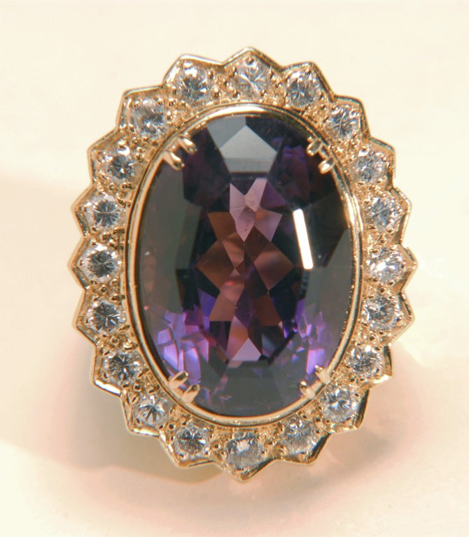 Fabulous and Large 18k Amethyst and Daimond Ring