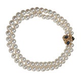 18K Sapphire and Diamond Clasped Cultured Pearls