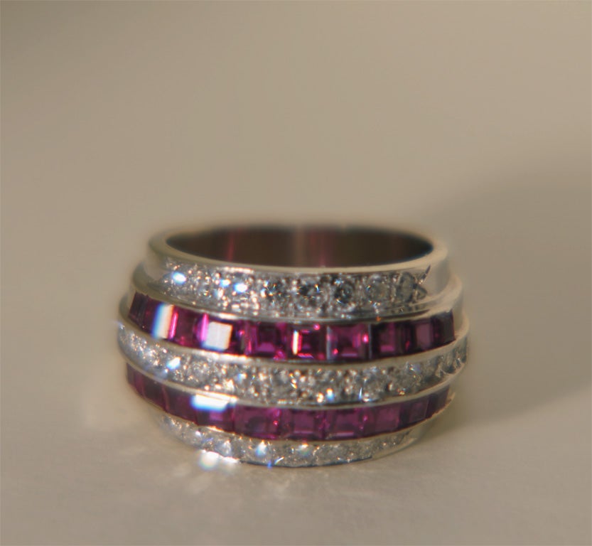 Striking Calibre-Cut Ruby and Diamond Dome Ring