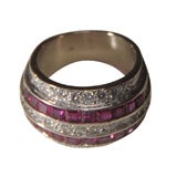Striking Calibre-Cut Ruby and Diamond Dome Ring