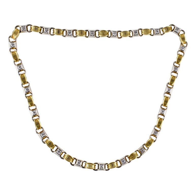 18kt White & Yellow Gold & Diamond Necklace For Sale