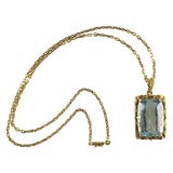 Magnificent Faceted Aquamarine Pendant & Cha in 18kt Yellow Gold