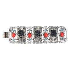 Ornate Selro "Silver" Bracelet, Costume Jewelry