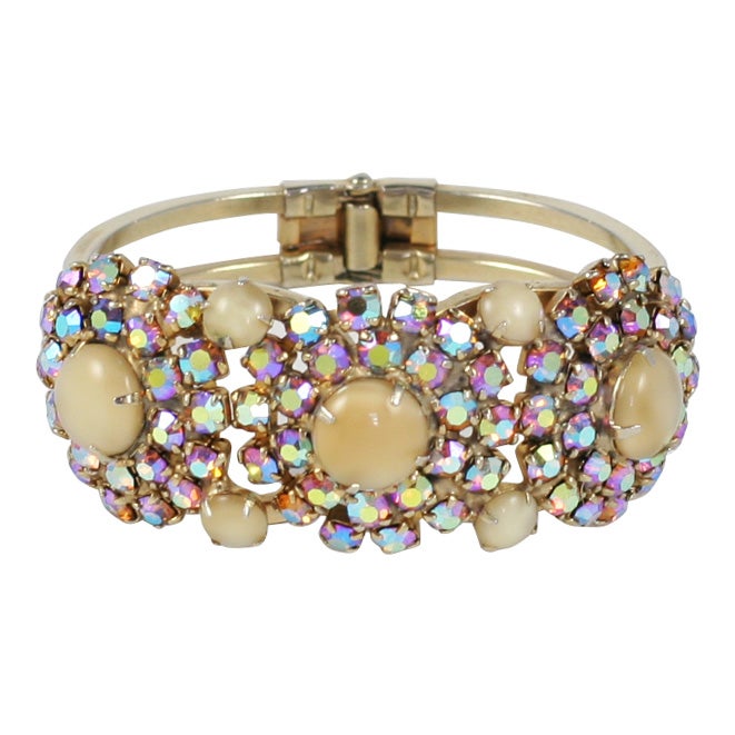 "Gold" Rhinestone Clamp Bracelet, Costume Jewelry For Sale