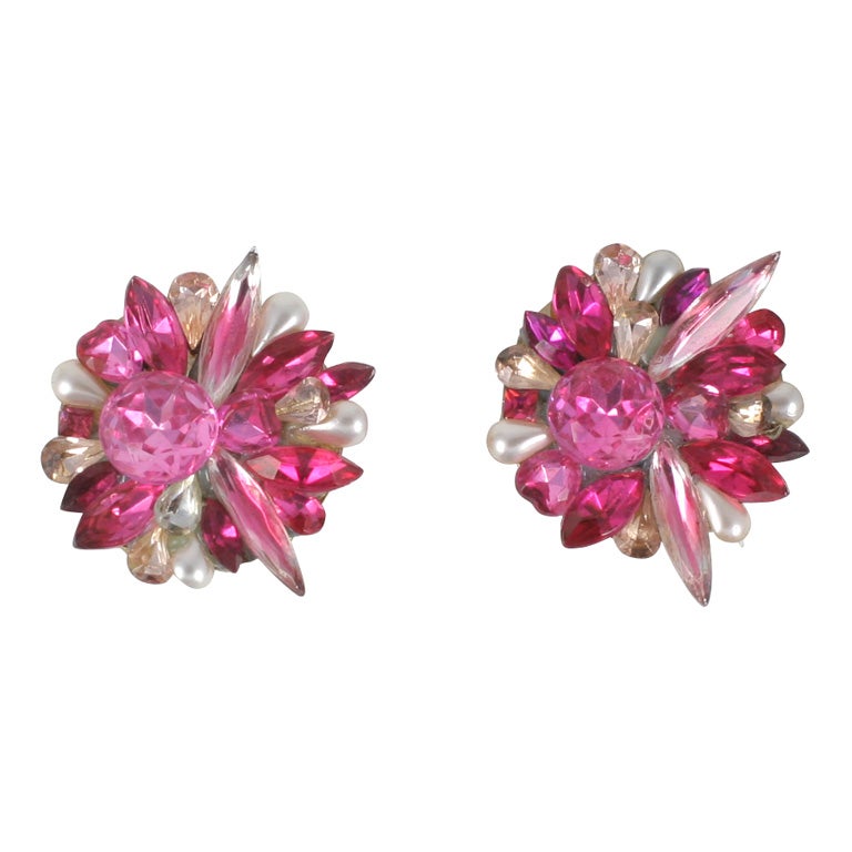 Pink Rhinestone Earrings at 1stdibs