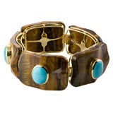 Tiger Eye and Turquoise Bracelet in 18K Gold by Tony Duquette