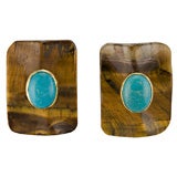 Tiger Eye and Turquoise Earrings