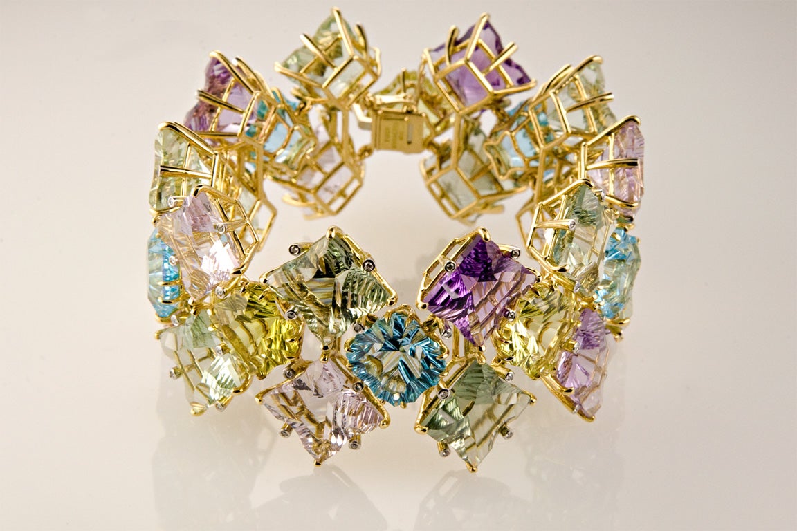 Amethyst, Lemon Quartz, Blue Topaz Bracelet in 18K Gold