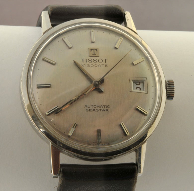 Vintage, stainless steel TISSOT Visodate, Automatic Seastar watch with leather bracelet.