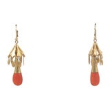 Italian 14K Gold and Coral Pagoda Earrings