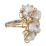 14K Gold, Diamond, and Pearl Cluster Ring