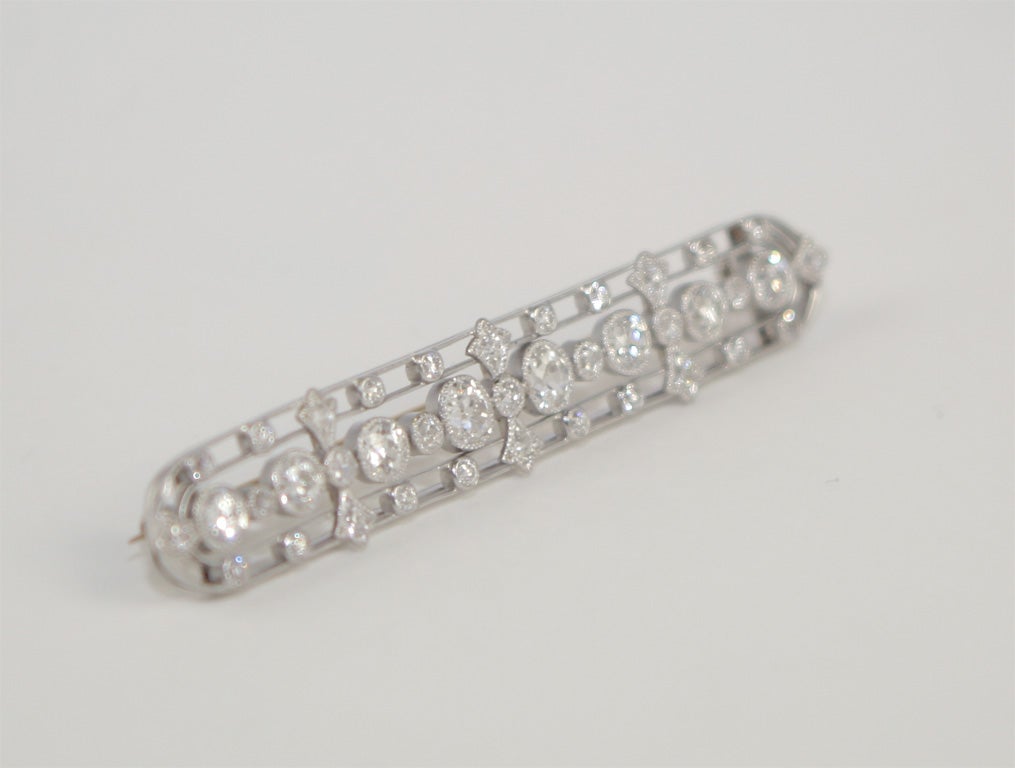 Platinum diamond bar brooch<br />
39 old mine cut diamonds  3.00