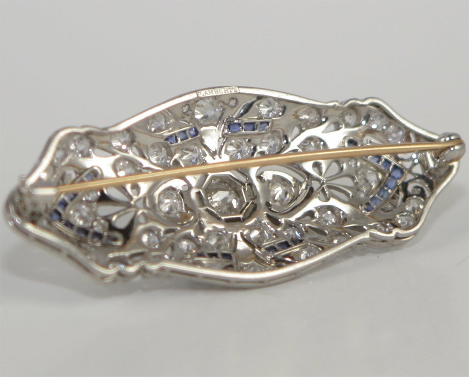 platinum diamond and sapphire brooch<br />
50 diamonds 3.50