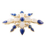 Moonstone, Lapis Lazuli, Pearl and Diamond Brooch