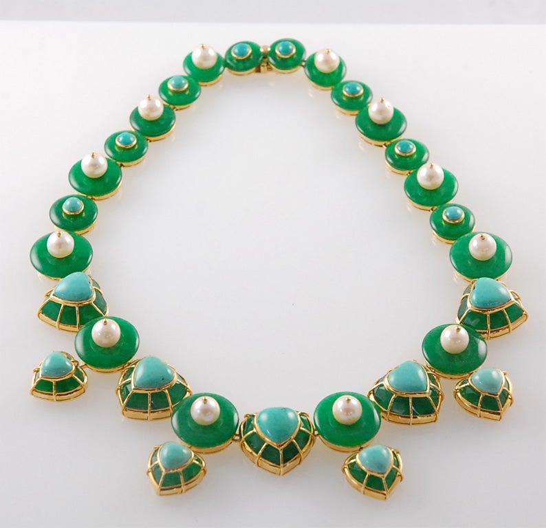 Dyed Agate, Turquoise and Pearl Heart by Tony Duquette