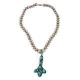 Retro Sterling Silver and Turquoise Tibetan Necklace