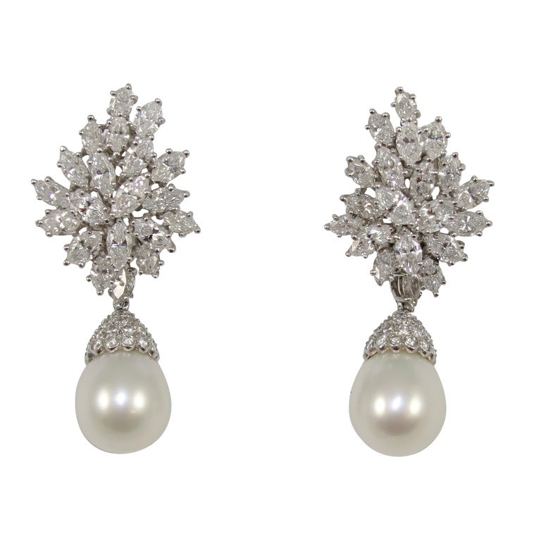 Platinum Marquise Diamond Spray Earrings at 1stdibs