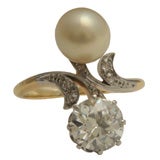 A Romantic "Toi et Moi" Pearl and Diamond Ring
