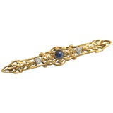 Art Nouveau Sapphire Cabochon, Diamond and Gold Brooch.