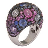 Multi- Colored Saphire and White Gold  "Dome" Ring