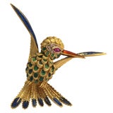 Enamelled 18 ct. Gold "Humming Bird" Brooch