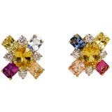 Multi Color Sapphire and Diamond Earrings
