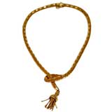 19K Gold Italian Woven Mesh Rope Necklace with Tassel