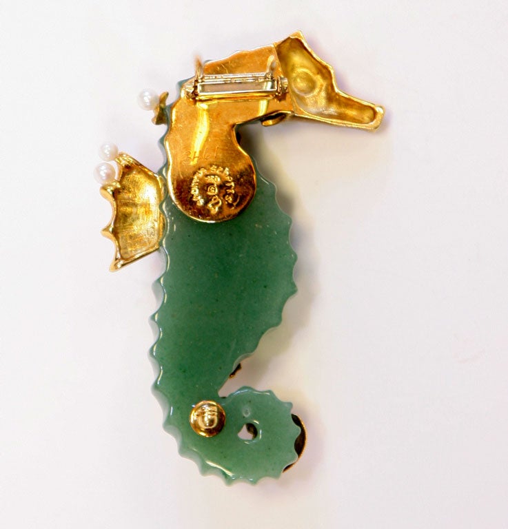 Adventurine and Gold Seahorse Clip by Seaman Schepps 1