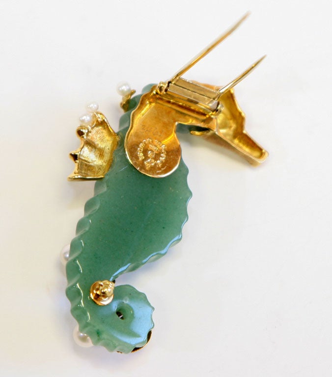 Adventurine and Gold Seahorse Clip by Seaman Schepps 2