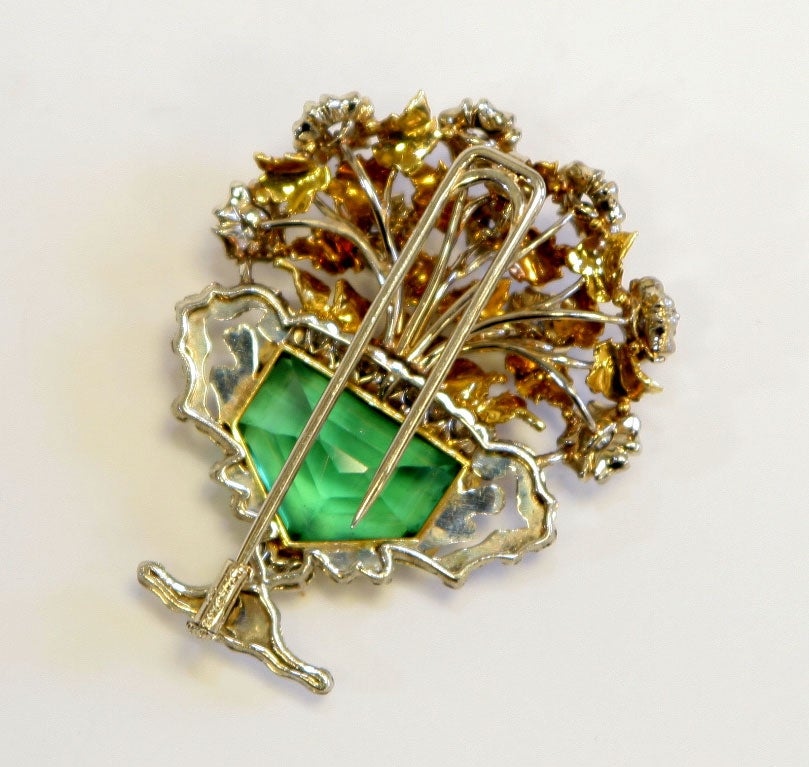 Buccellati Tourmaline and Diamond Flower Pot Brooch In Good Condition In New York, NY