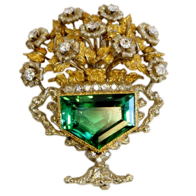 Buccellati Tourmaline and Diamond Flower Pot Brooch