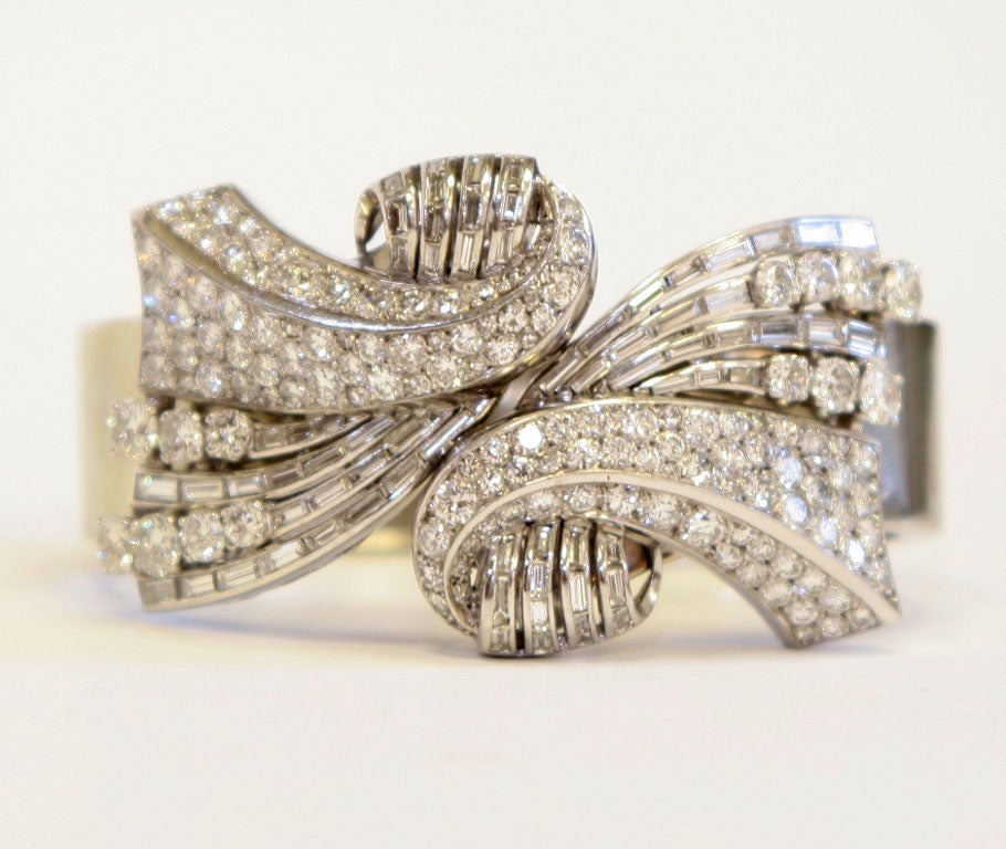 Elegant Platinum Diamond Dress Clip / Bracelet Combination For Sale 4