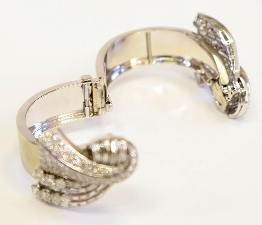 Elegant Platinum Diamond Dress Clip / Bracelet Combination For Sale 2
