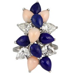 Tiffany Diamond, Lapis, and Coral Cocktail Ring