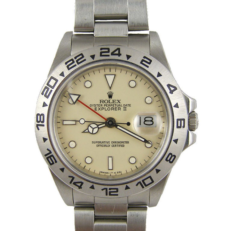 Rolex SS Explorer II ref 16550 rare "rail" cream dial circa 1984