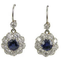 Platinum  Diamond & Sapphire Earrings