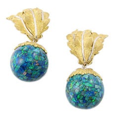 Vintage Buccellati Leaf Opal Drop Earrings