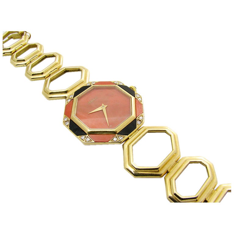 DeLaneau Coral Onyx Geometric Watch