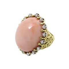 Bold Angel Skin Coral and Diamond Cocktail Ring