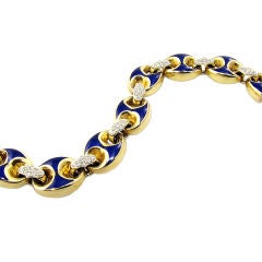 Blue Enamel and Diamond Link Bracelet