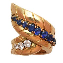 18kt Gold, Sapphire & Diamond Leaf Ring