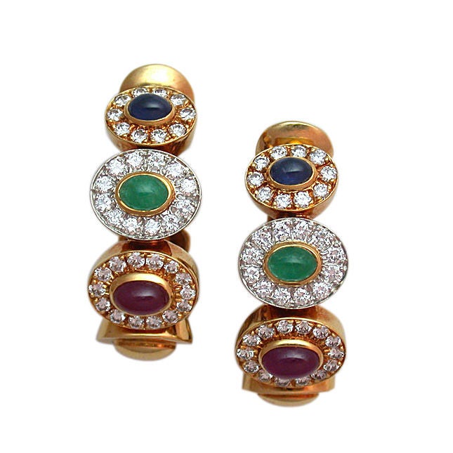David Webb Colored Stone and Diamond "Creole" Hoops