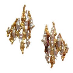 Retro Sterlé Paris Sculptural Gold Earclips