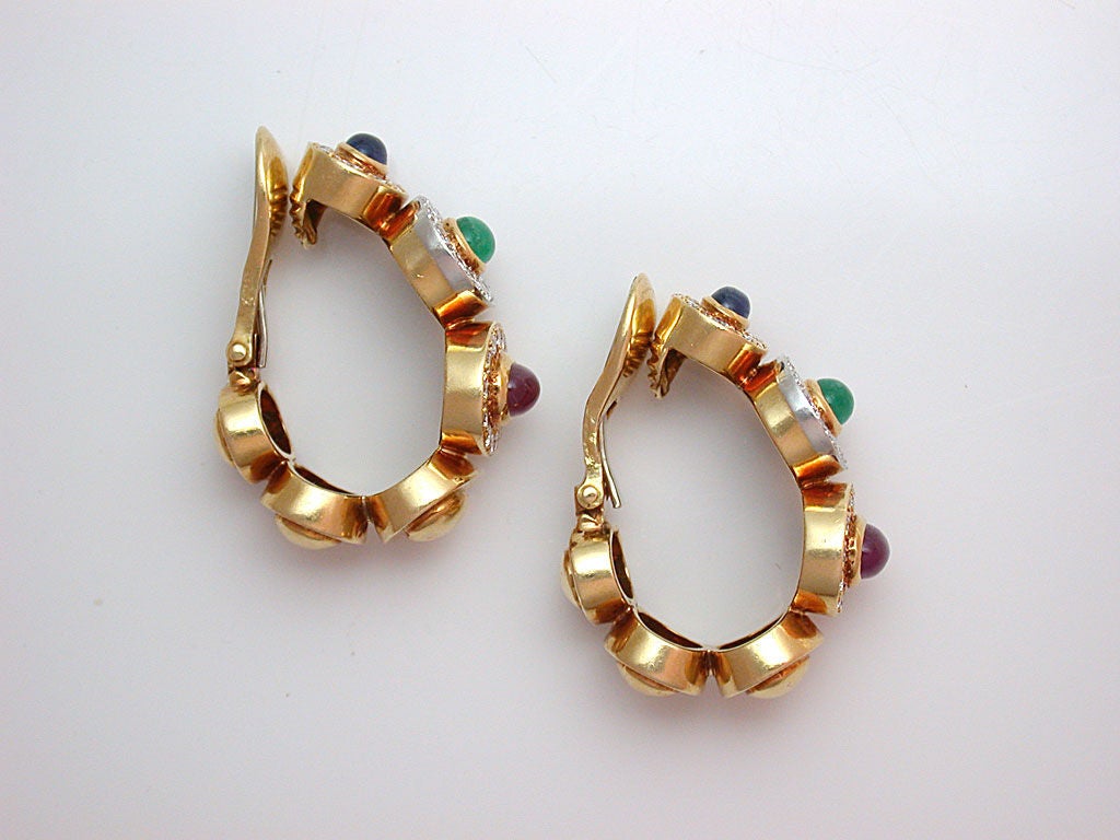 David Webb Colored Stone and Diamond "Creole" Hoops