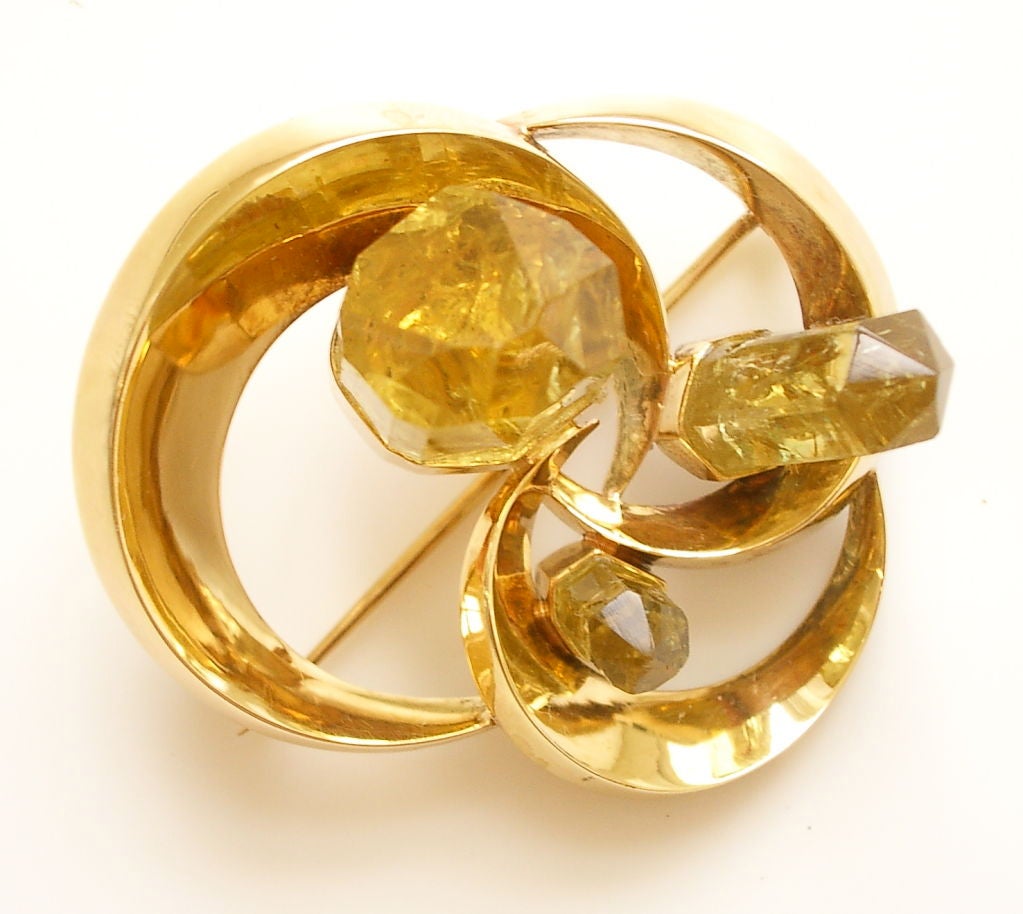 Mixed Cut Gold and Beryl Crystal Brooch, Dutch, c 1970 For Sale