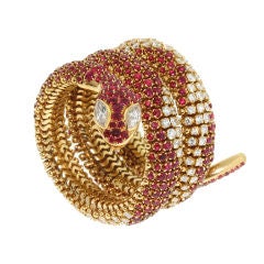 Extraordinary Diamond and Ruby Coiled Serpent Bracelet