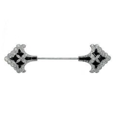 Art Deco Black Onyx & Diamond Jabot Pin